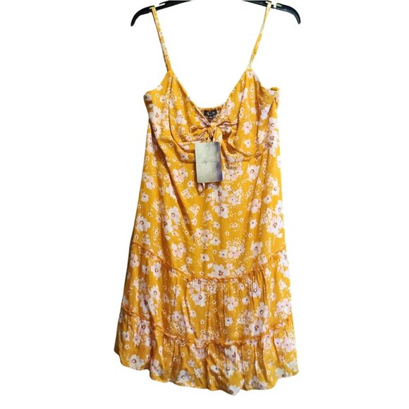 Lily Rose Yellow Floral Tie Front Swing Dress Size XXL - Picture 2 of 6